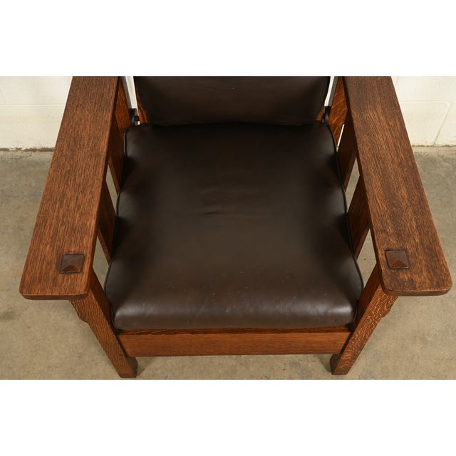 Wood Lifetime Furniture Antique Mission Oak Arts & Crafts Reclining Morris Lounge Chair, Circa 1910 For Sale - Image 7 of 15