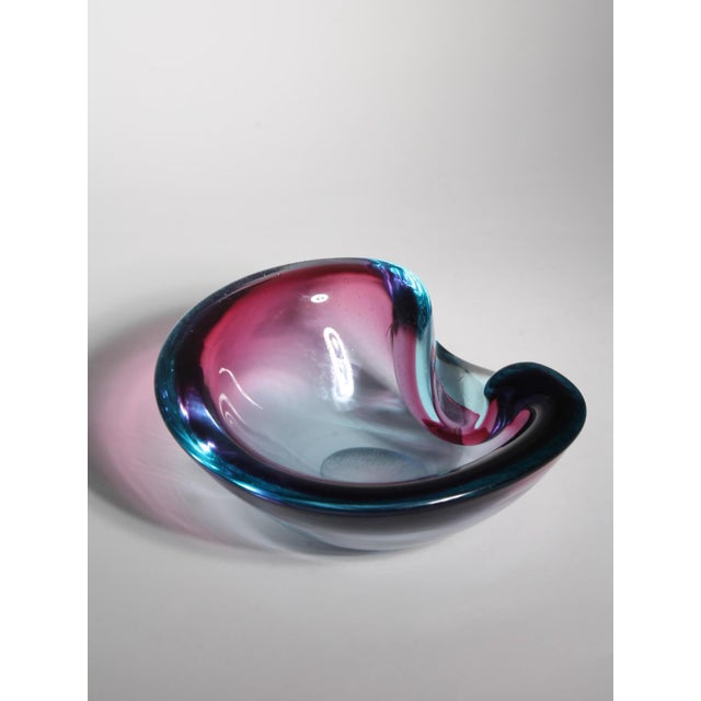 Murano Pink and Blue Sommerso Glass Bowl by Flavio Poli, 1960s, in Very Good conditions. Designed 1960 to 1969 This piece...