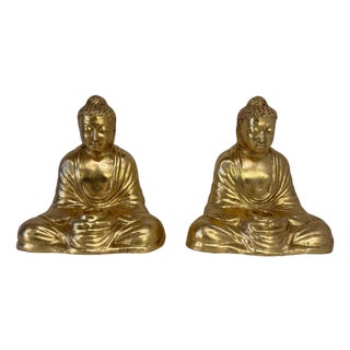 Southeast Asian Artist, Buddha Sculptures, 20th Century, Gilt Terracotta, Set of 2 For Sale