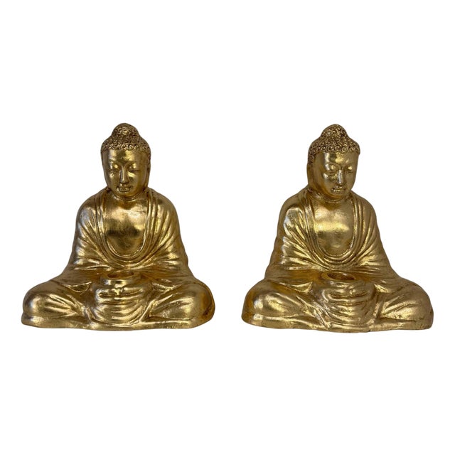Southeast Asian Artist, Buddha Sculptures, 20th Century, Gilt Terracotta, Set of 2 For Sale