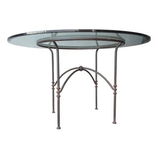 1970s Forged Iron and Glass Dining or Patio Table After Giacometti For Sale