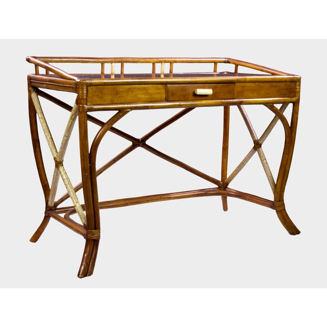 Wood 1960s Rattan Willow and Reed Desk With Chair Attributed toTommi Parzinger For Sale - Image 7 of 8