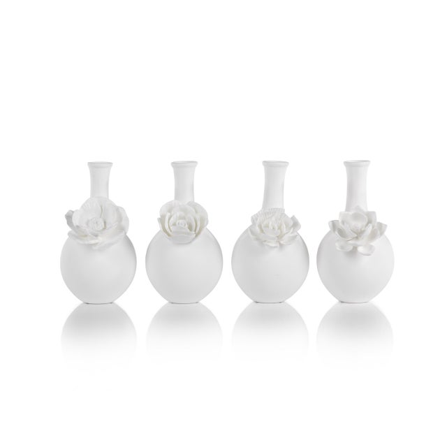 2020s 4-Piece Cameo Long Neck Porcelain Bud Vase Set For Sale - Image 5 of 5