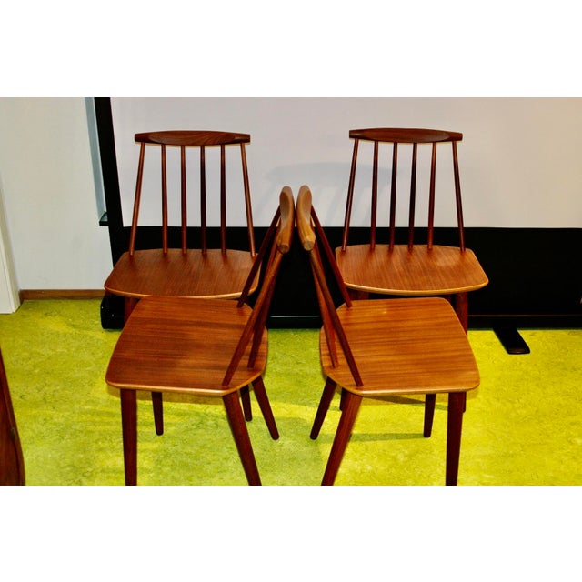 Wood Four J77 Model Chairs by Folke Plasson for FDB, 1960, Set of 4 For Sale - Image 7 of 10
