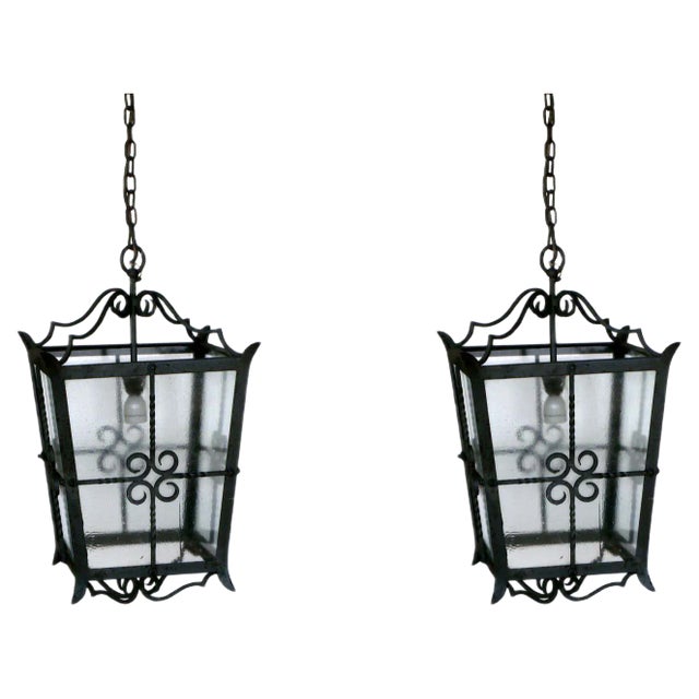 Mid-Century Large Italian Wrought Iron Ceiling Lamps, Set of 2 For Sale