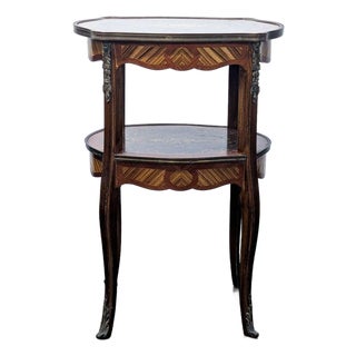 Antique Two-Tier Marquetry Inlay Side Table For Sale