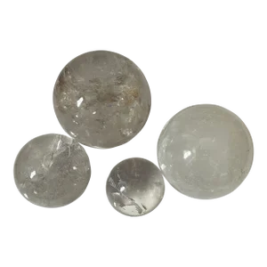 Vintage Grand Tour Graduated Carved & Polished Rock Crystal Stone Sphere Balls - 4 Pieces