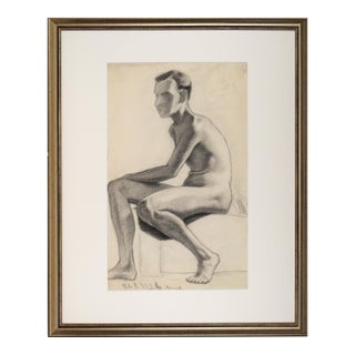 Vintage Art Deco Charcoal Male Nude Figure Drawing by Anne Neumark 1928 For Sale