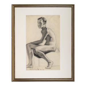 Vintage Art Deco Charcoal Male Nude Figure Drawing by Anne Neumark 1928