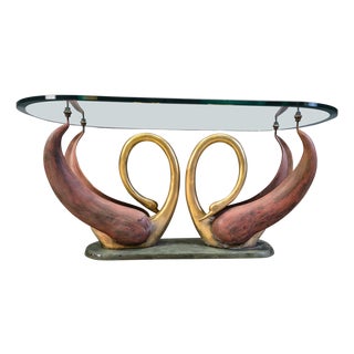 Vintage Brass Swan Coffee Table, 1970s For Sale