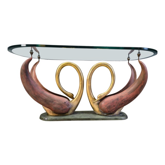 Vintage Brass Swan Coffee Table, 1970s For Sale