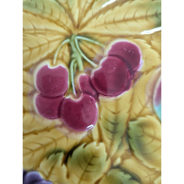 Antique French Barbotine Majolica Fruit Decorative Plate For Sale - Image 12 of 16