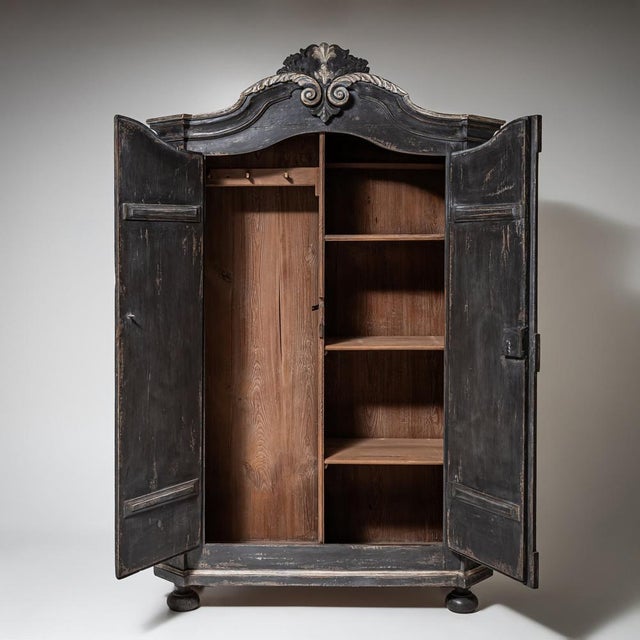 Baroque-Style Hand-Painted Wardrobe, 19th Century For Sale - Image 5 of 9