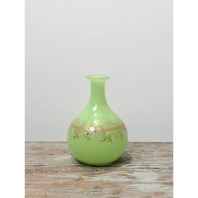 French 1860 Antique Green Opaline Glass Vase For Sale - Image 3 of 7