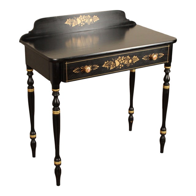 Hitchcock Style Ebonized and Stenciled One-Drawer Vanity or Writing Desk by Very Best For Sale