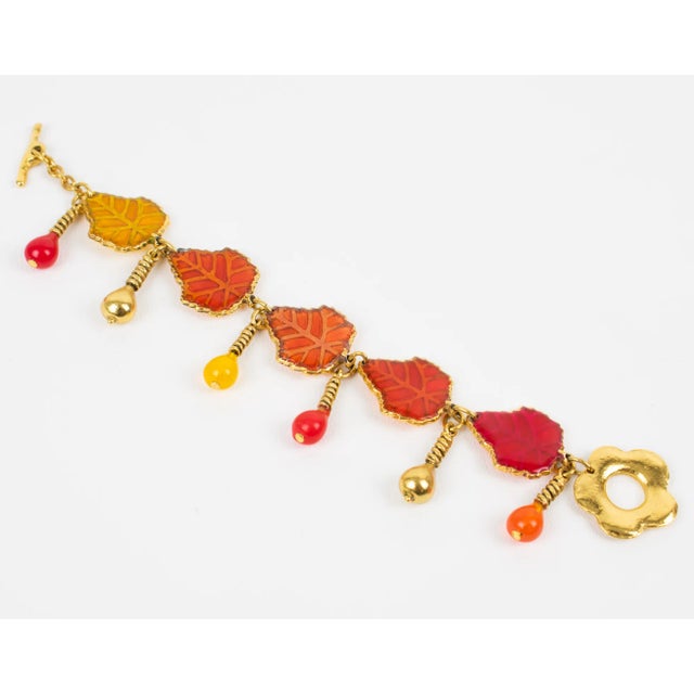 Kenzo Kenzo Paris Gilt Metal and Multicolor Resin Leaves Bracelet For Sale - Image 4 of 9