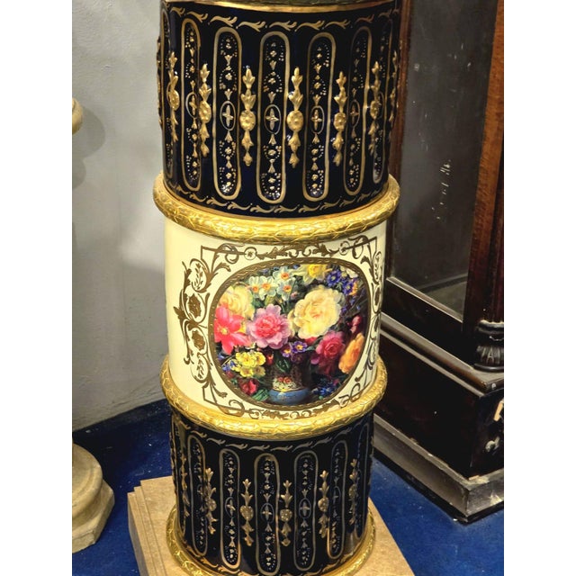 Baroque-Style Black Porcelain Vase With Marble Pedestal & Gold Leaf Details For Sale - Image 4 of 8