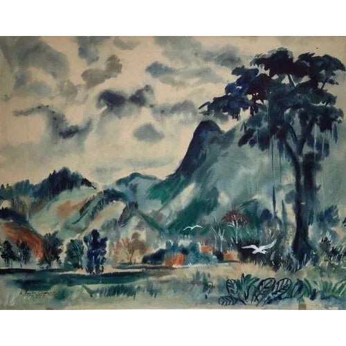 1949 "Tingo Maria, Peru" Expressionist Landscape Watercolor Painting by A. Brockie Stevenson For Sale