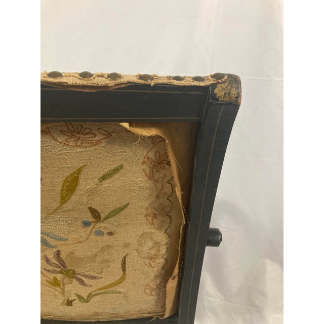 Napoleon III Ebonized Folding Armchair — Original Crewelwork, c.1875 For Sale - Image 14 of 14