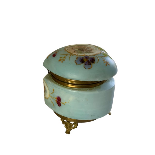 1900 - 1909 Antique French Enameled Opaline Gilt Ormalu Hand Painted Courting Scene Trinket Box C1900 For Sale - Image 5 of 10