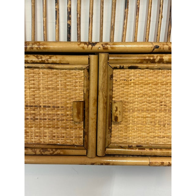 Wood 1970s British Colonial Style Burnt Bamboo and Cane Hanging Cabinet/ Shelf For Sale - Image 7 of 9
