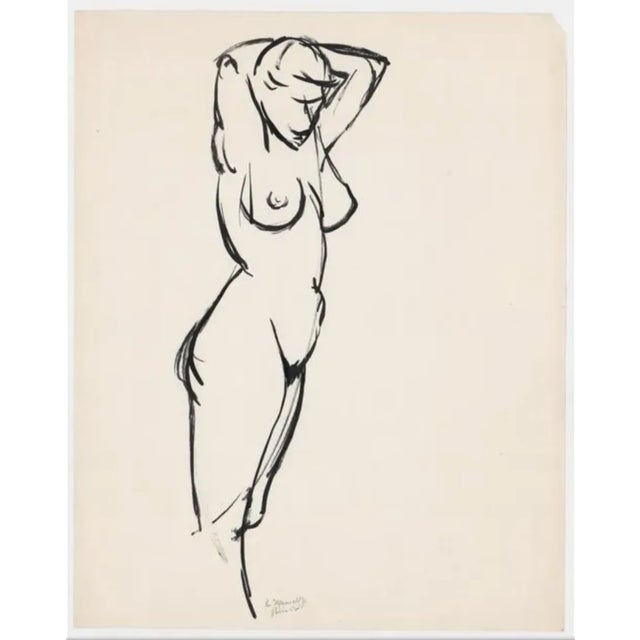 Chester Maxwell Jr. ink wash drawing painted in Paris in 1952. Signed lower center.