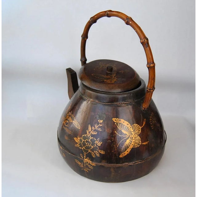 Antique Gilt Inlay Rosewood Kettle or Teapot With Butterflies and Flowers, 19th Century For Sale - Image 4 of 13