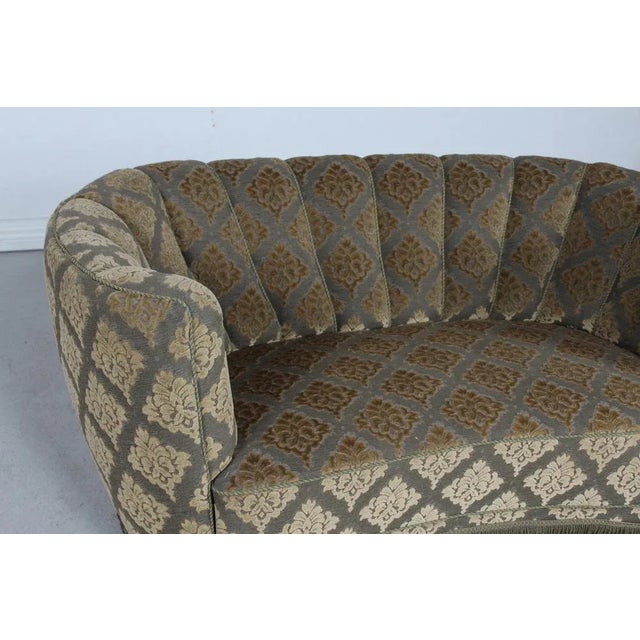 Danish Art Deco Curved Sofa with Green Floral Velour Upholstery, 1950s For Sale - Image 4 of 12
