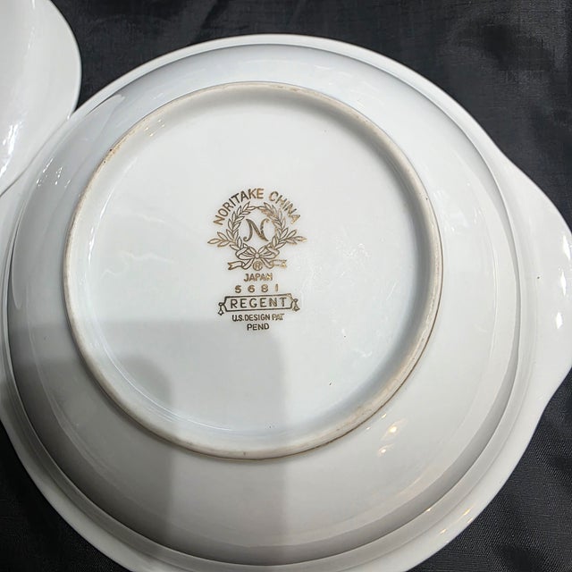 Ceramic Excellent Vintage Condition Noritake China Regent Gold 5681 Lugged Soup Bowls Set/4 For Sale - Image 7 of 10