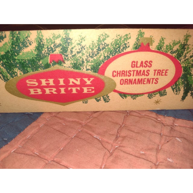 Boxed set of 4 vintage Shiny Brite ombre glass Christmas holiday tree ornaments in red, gold, blue, and pink design. All...