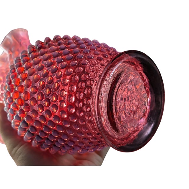 Large Midcentury Fenton Cranberry Hobnail Opalescent Vase 7.5" For Sale In New York - Image 6 of 7