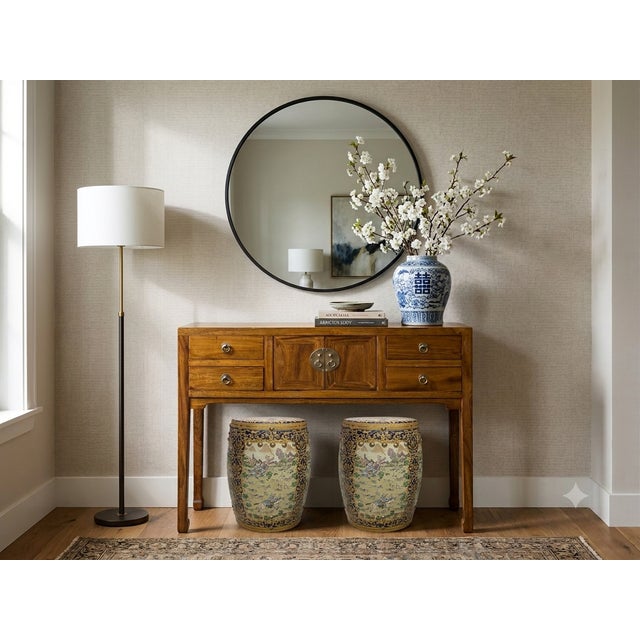 1990s Honey Brown 4 Drawers Slim Narrow Console Side Foyer Table For Sale - Image 5 of 13