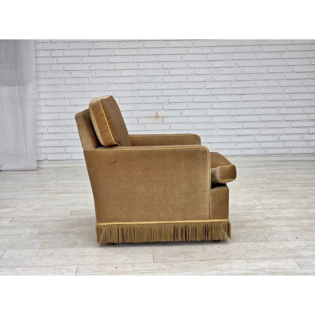 Green Vintage Danish Lounge Chair in Honey Yellow Furniture Velour, 1970s For Sale - Image 8 of 16