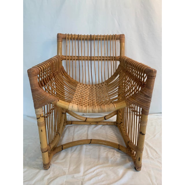 Art Deco 1960s Vintage Bamboo Chair With Curved Seat For Sale - Image 3 of 12