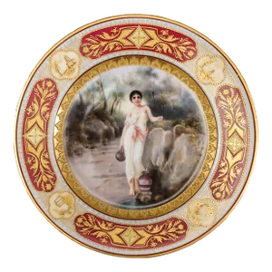 Vintage Royal Vienna Austrian Antique Pomp Girl Porcelain Signed Cabinet Plate
