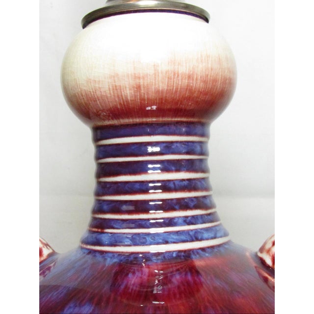 Brick Red Pair of Chinese Porcelain Flambé Lamps For Sale - Image 8 of 16