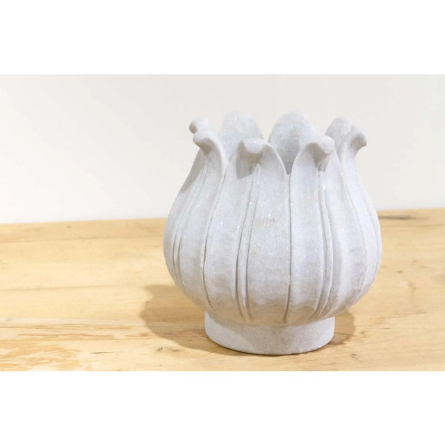 Carved White Marble Lotus Vase-Agra For Sale In Los Angeles - Image 6 of 7