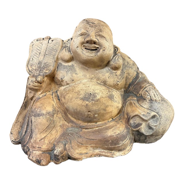 Earthenware Japanese Hotei, Laughing Buddha, Meiji Period (1868-1912) For Sale