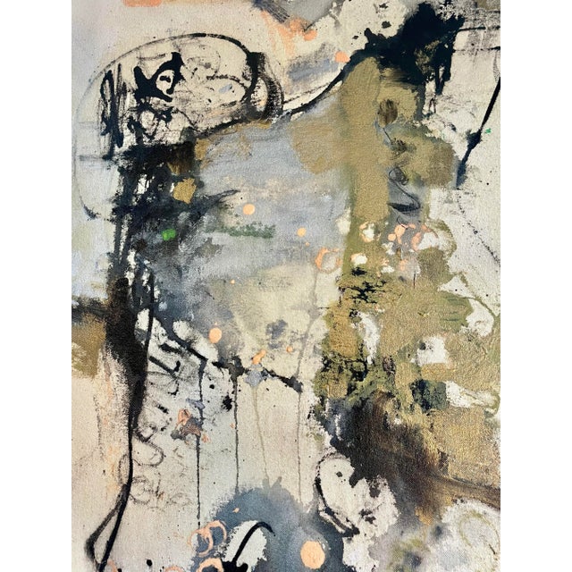 Large Mid Century Modern Abstract Framed Painting, Black Gold "Wildhorse" by Michele Zuzalek For Sale - Image 9 of 9