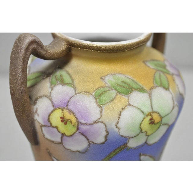 Nippon Sharkskin Decorated Royal Kinjo Japan Hand Painted Porcelain Handled Vase For Sale - Image 14 of 17