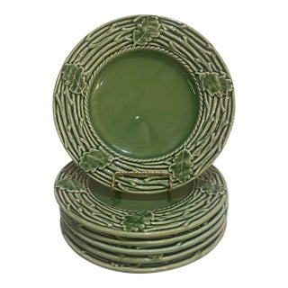 Bordallo Pinheiro Majolica Plates Green Oak Leaf Acorn - Set of 6 For Sale