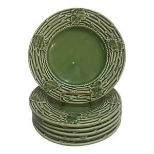 Bordallo Pinheiro Majolica Plates Green Oak Leaf Acorn - Set of 6