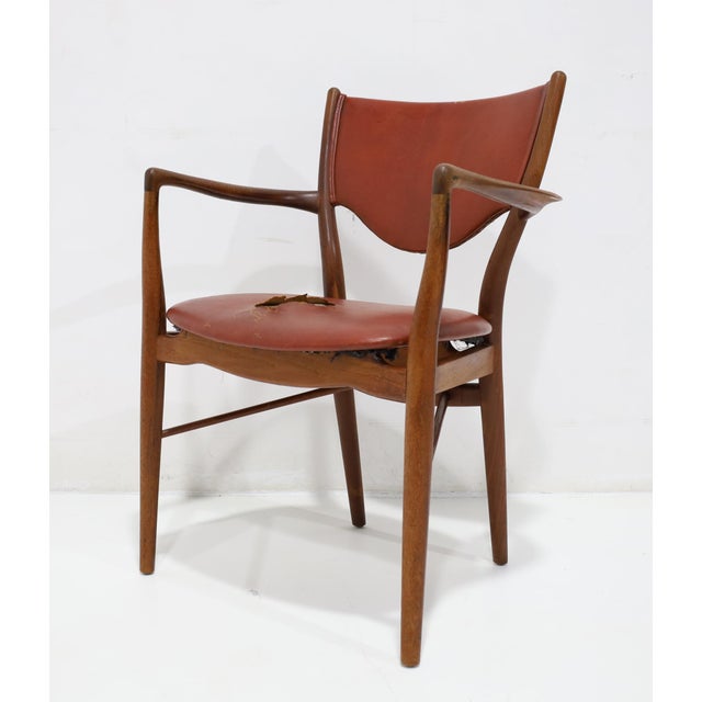 Rare Finn Juhl for Bovirke (Copenhagen, Denmark) BO 46 armchair, in teak with original leather upholstery. Leather is torn...