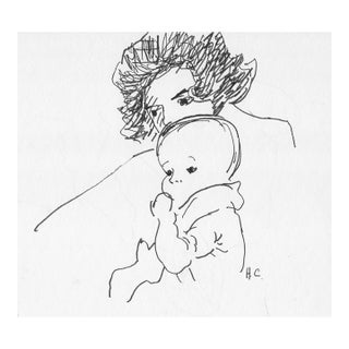 1970s Hayward Cirker Mother and Baby Drawing For Sale