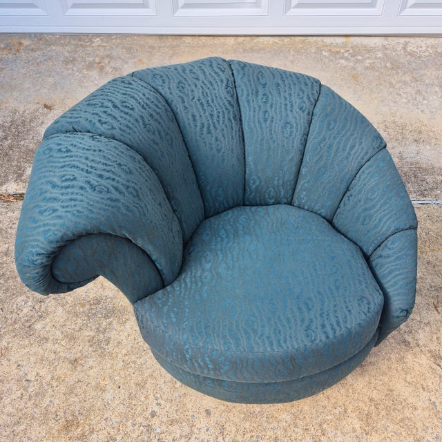 Wood 1980s Vintage Hollywood Regency Asymmetric Shell Back Swivel Chairs, Manner of Vladimir Kagan - A Pair For Sale - Image 7 of 15