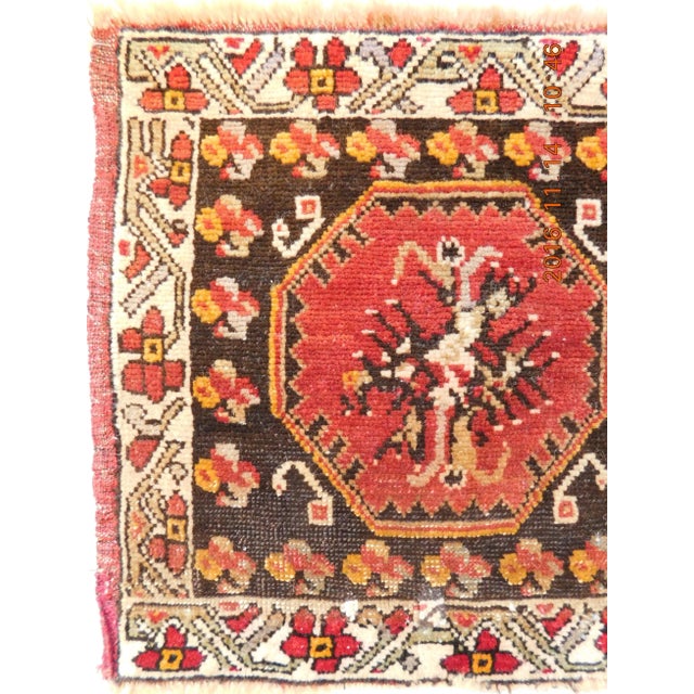 Red Vintage Afghan Rug Mat - 1'6" X 1'7" For Sale - Image 8 of 8