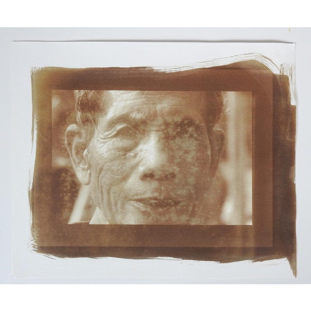 Late 20th century sepia tones cyanotype portrait photograph of man on heavy paper by Eric C. Weller (20th century) Texas....