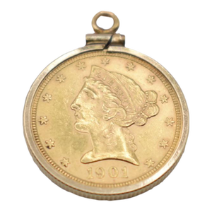 18k Gold 1901 Liberty Five Dollar Coin Pendant