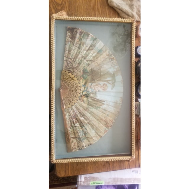 Early 1900s Victorian Hand Fan in Glass Frame For Sale - Image 11 of 11