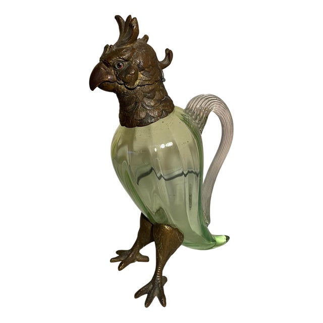 Antique Cockatoo-Shaped Glass and Gilt Bronze Decanter Jug, England, 1900s For Sale